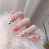 Popxstar 24Pcs/Box Gradient Long Ballet France Press on Nail Ink Chinese Style False Nails Rose Girls Full Cover Fake Nail Piece Finished