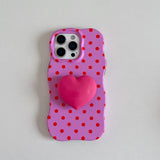 2 IN 1 Polka Dot Case for IPhone 17 16 15 14 13 Pro Max Air Lovely Shockproof Protective Wave Edges Back Cover with Stand Holder