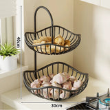 Desktop double-layer storage basket metal iron Retro industrial style vegetable fruit storage rack shelf kitchen household