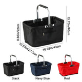 26 L Grocery Shopping Basket Aluminum Frame Oxford Cloth Shopping Bag Basket Handheld with Zippered Side Pockets