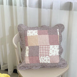 Soft Breathable 100% Cotton Patchwork Pillow Cover with Ruffled Edge Multi Functional Cushion Case for Sofa and Office Easy Care