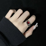 Popxstar Kpop 90s Grunge Aesthetic Irregular Liquid Metal Heart Moonstone Open Ring For Women Luxury Vintage Jewelry EMO Y2K Accessories