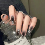 Popxstar 24Pcs/Box Gradient Long Ballet France Press on Nail Ink Chinese Style False Nails Rose Girls Full Cover Fake Nail Piece Finished