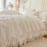 Popxstar  4/6Pcs Princess Wedding Bedding Set 600TC Egyptian Cotton Double Layer Lace Ruffles Duvet Cover Bed Skirt Bedspread Pillowcases