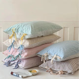 popxstar Double Sided Stripes Bow Pillow Case 48x74cm Soft Comfortable Covers Cotton Pillow Cover Pillow Sham for Beds Home Decoration