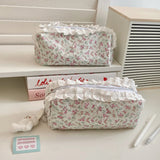 Popxstar Korean Lace Floral Pencil Case Portable Fabric Ruffle Stationery Organizer  Aesthetic Study Pen Bag for Students Back To School