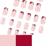 Popxstar  Nude Color Fake Nails 24Pcs Red French Tips Press On Nails Full Cover Mid-length Square Head False Nails Acrylic DIY Manicure