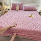 Popxstar  Winter Warm Fitted Sheet Milk Velvet Bed Cover Solid Color Thickened Mattress Protector for Bedroom Living Room Mattress Cover