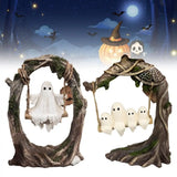 Spooky Halloween Ghost on Tree Swing Cute Resin Funny Ghost Decor Handcrafted Ghost Tree Swing Statue