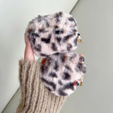 Popxstar  Luxury Pink Leopard Print Winter Plush Earphone Case For AirPods 1 2 3 4 Pro 2 Bluetooth Headset Protective Shell With Keychain