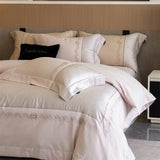 Popxstar  1000TC Egyptian Cotton Brushed Jacquard Embroidery Luxury Solid Color Bedding Set Duvet Cover Flat/Fitted Sheet Pillowcases 4Pcs