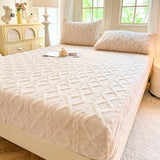 Popxstar 1pc Winter Warm Bed Sheet with Elastic Band Single/Queen/King Mattress Cover Thick Coral Fleece Fluffy Fitted Bed Sheets for Bed