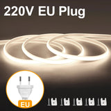 Popxstar 110V 220V Super Bright COB LED Strip with Switch FOB Tape Ribbon EU US Plug 35M 30M 25M 20M 15M 10M Neon Lights For Kitchen Room