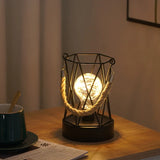 Popxstar  1PC Indoor Iron Wire Cage Design Night Light,Battery-Powered LED Lamp, Decorative Table Lighting for Bedroom, Living Room