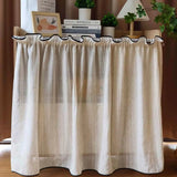 popxstar Japanese Beige Stripe Sheer Curtains with Black Edging Short Half Voile Curtain for Kitchen Privacy Partition Home Decoration