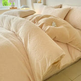 4pcs Thickened Carved Milk Fleece Four Piece Set for Winter Warmth Coral Fleece Duvet Cover Flannel Sheet Pillowcase Bedding