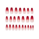 Popxstar  24Pcs Gradient Red Fake Nails Medium Length Coffin Press On Nails French Charm Manicure for Women Daily Party False Nails Art