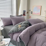 Popxstar Cotton Bed Linen Solid Bedding Set with Sheet Duvet Cover Pillowcases Single Couple Bedsheet King Queen Double Twin Size
