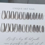 Popxstar  Glossy Cat Eyes Fake Nails Full Cover Almond Black Press on Nail Women Girls DIY Manicure Simple Wearable False Nails Tips 24Pcs