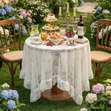 Embroidered Lace Table Cloth French Artistic Ruffled Table Cover Elegant Hollowed Out Home Anti-Slip Linen Decorative Tablecloth