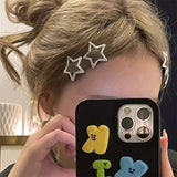 Popxstar 4/10/12pcs Y2k Silver Star Hair Clips Women Grils Alloy Barrettes Metal Glitter Star Hairpin Side Clip Hair Accessories