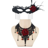1 Set Party Accessory Dark Gothic Gothic Style Jewelry Red Rose Tassel Masquerade Mask Vintage Adjustable Lace Choker Party