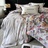 Popxstar  Premium 1000TC Egyptian Cotton American Oil Painting Style Flower Print Bedding Set Duvet Cover Bed Sheet Set Pillowcases 4Pcs