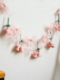 Popxstar  Handmade Crochet Flower Garland, Pink Floral Banner with Bows, Baby Shower, Wedding, Nursery, Party, Boho Wall Decoration Gifts