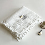 Popxstar INS Style White Pink Quilted Ruffles Quilt Blanket Bedspread Washed Solid Color Korean Princess Style Summer Thin Quilt 1/3Pc