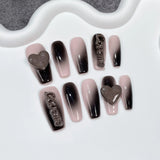 Popxstar  10Pcs Black Handmade Press on Nails Flower Ballet Wearable Rhinestone False Nails Decoration Chinese Manicure Fake Nails Tips