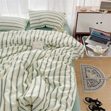 Popxstar  Pure Cotton Home Textile Blue Striped Bedding Set Simple Soft Duvet Cover Sheet Pillowcase Ins Style Bed Linens Queen King Size