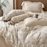 Popxstar  4/5Pcs French Vintage jacquard Lace Ruffles 100% Cotton Double Layer Yarn Bedding Sets Duvet Cover Flat/Fitted Sheet Pillowcases