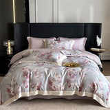 Popxstar  1000TC Lyocell Cotton Brushed Luxury Bedding Set Flowers Prints Duvet Cover Flat/Fitted Bed Sheet Pillowcases 4Pcs