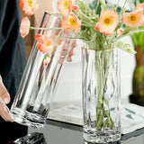 Popxstar  Smoke Gray Transparent Glass Vase With Floral Base For Fresh Flowers Lucky Bamboo Home Decor