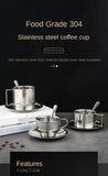 Popxstar 200ml Espresso Cup Saucer Scoop Included Dual Wall 304 Stainless Steel Milk Mug Coffee Cup Mirror Drinkware for Cafeteria