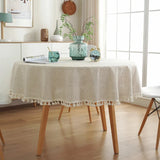 Popxstar Round Tablecloth Solid Color Tassel Cotton Linen Table Cover for Kitchen Dining Party Farmhouse Tabletop Decoration Accessories