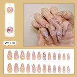 Popxstar 24pcs White Flower Fake Nail Tips Ins Yellow Pink Blush False Nails Wearable Full Cover European Almond Shaped Press on Nails