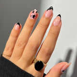 Popxstar 24pcs White Flower Fake Nail Tips Ins Yellow Pink Blush False Nails Wearable Full Cover European Almond Shaped Press on Nails