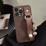 Popxstar Luxury Brown Leather Phone Case with Retro Wristlet for iPhone 15 Pro Max 14 11 12 13 XS X 7 8 Plus, Vintage Case for iPhone