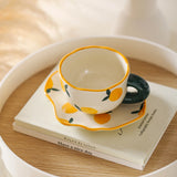 Popxstar  180Ml Handmade Ceramic Coffee Cup and Saucer for Afternoon Tea Milk Cup and Saucer Latte Cup Dessert Plate Creative Gift