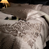 Popxstar  4Pcs European Luxury Brocade Silk Cotton Embroidery Bedding Set Soft Silky Duvet Cover Set With Quilted Bedspread Pillowcases