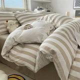 4 Pieces Striped Duvet Cover Set, 100% Washed Cotton Ins Style Bedding Set, Soft Skin Friendly Quilt Cover Bed Sheet Pillowcase