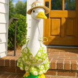 Summer Daisy Floral Print Bikini & Straw Sun Hat Set For 23 Inch Porch Goose Statue Beach Outdoor Yard Decoration