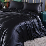 Popxstar High-end Blending Natural Mulberry Silk Bedding Set Luxury Satin Silky Queen Size Duvet Cover Set with Sheets King Size Bed Set