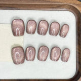 Popxstar  10pcs Red Cat's Eye Handmade Fake Nails Wearable Simple Glitter Solid Color Short Ballet False Nail Tips Finished Press on Nails