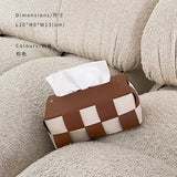 Popxstar Checkerboard Woven Tissue Box PU Leather Napkin Case Living Room Office Desktop Home Decoration Creative Paper Towel Cover