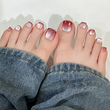Popxstar  24Pcs Fake Toenails Colorful Cat Eyes Short Square Press On Toes Nails Simple Charm False Nails for Foot Summer DIY Manicure