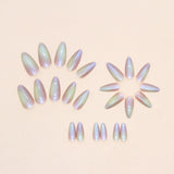 Popxstar 24pcs Summer Colorful Aurora Round Head Fake Nails Press On Almond Nail Art Wearing False Nails With Designs Acrylic Nail Kits