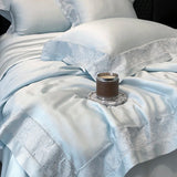 Popxstar  Lyocell Bamboo Fiber Luxury Embroidery Summer Quilt Soft Silky Thin Comforter Blanket With Bed Sheet Pillowcases Bedding Set