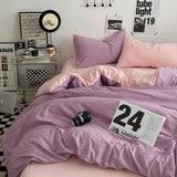 Popxstar Beige Pink Bedding Set Solid 3/4pcs Home Linens Luxury Duvet Cover Pillowcase Flat Sheet Wash Cotton Twin King BedRoom Decor
